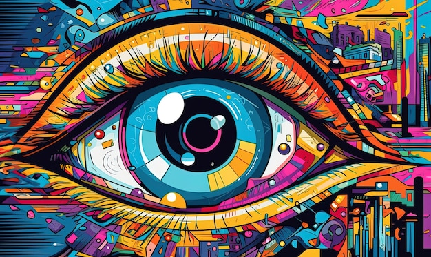 Illustration of an acid art style eye full of color and with psychedelic effects generative ai