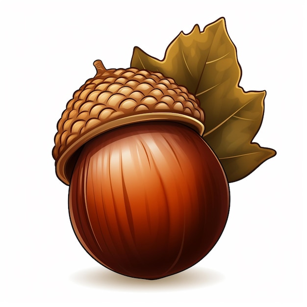 illustration of an acorn with leaves and a leaf on a white background generative ai