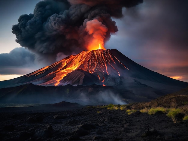 Illustration of an active volcano