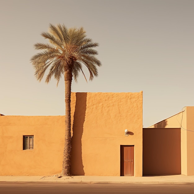 illustration of Adobe walls saudi arabia Riyadh golden hour palm tree