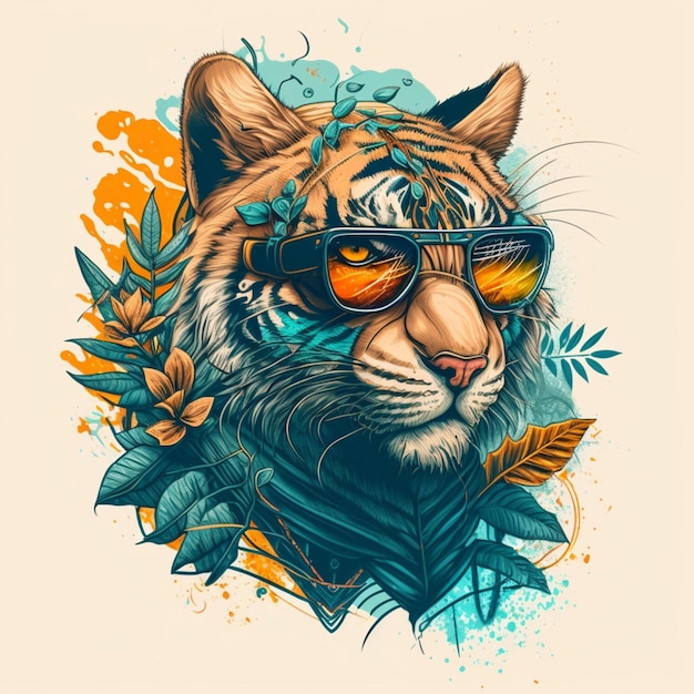 illustration of a adorable tiger wearing sunglasses