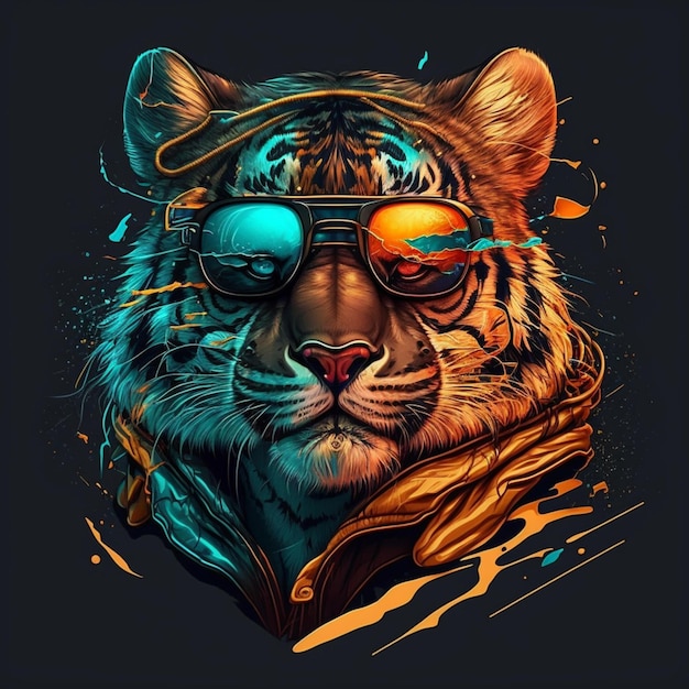 illustration of a adorable tiger wearing sunglasses