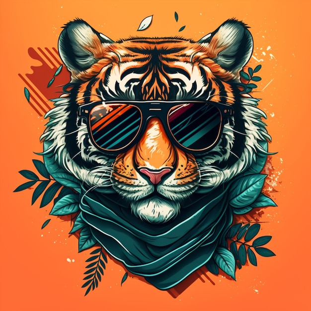 Photo illustration of a adorable tiger wearing sunglasses