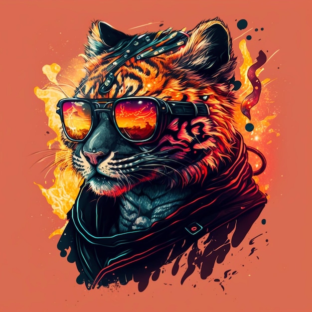 illustration of a adorable tiger wearing sunglasses