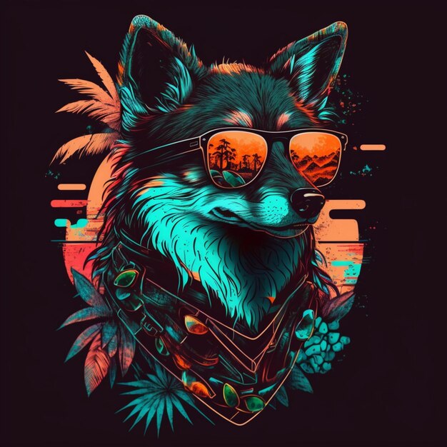 illustration of a adorable wolf wearing sunglasses