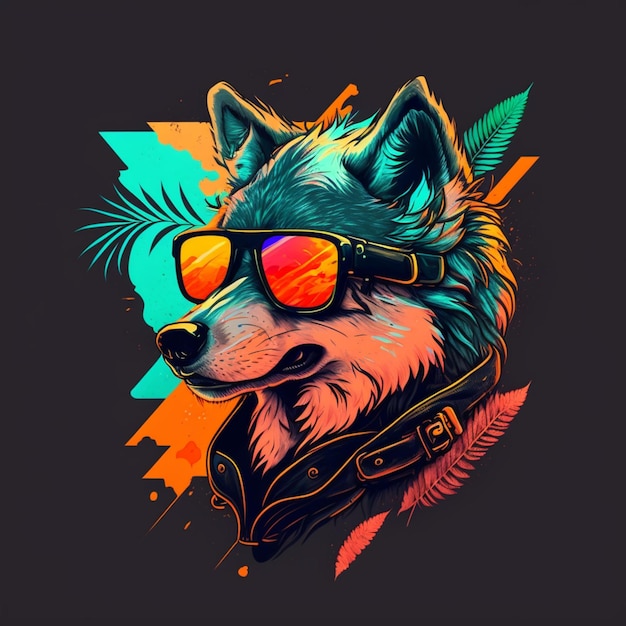 Иллюстрация очаровательного волка в солнечных очках