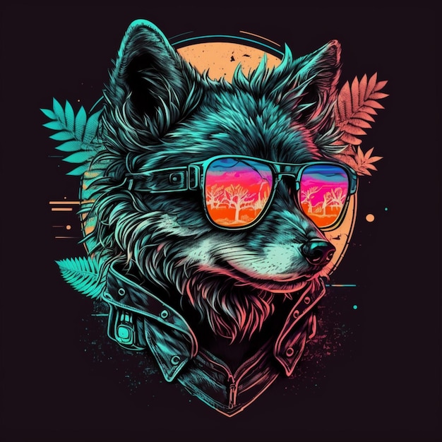 Photo illustration of a adorable wolf wearing sunglasses