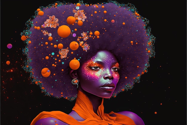 Illustration of afro american woman with bright color generative ai