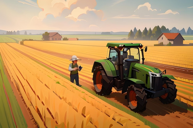 illustration of agronomist consulting with farmer outdoor in the field 2