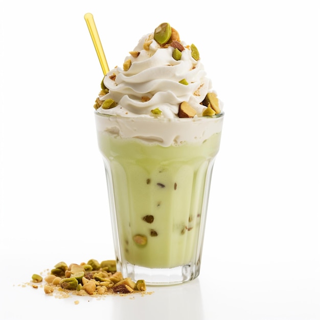 Illustration AI generation Delicious creamy pistachio shake with vanilla ice cream