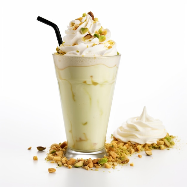 Illustration AI generation Delicious creamy pistachio shake with vanilla ice cream