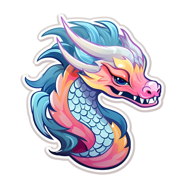Illustration AI generation Dragon sticker Colorful icon on a white
