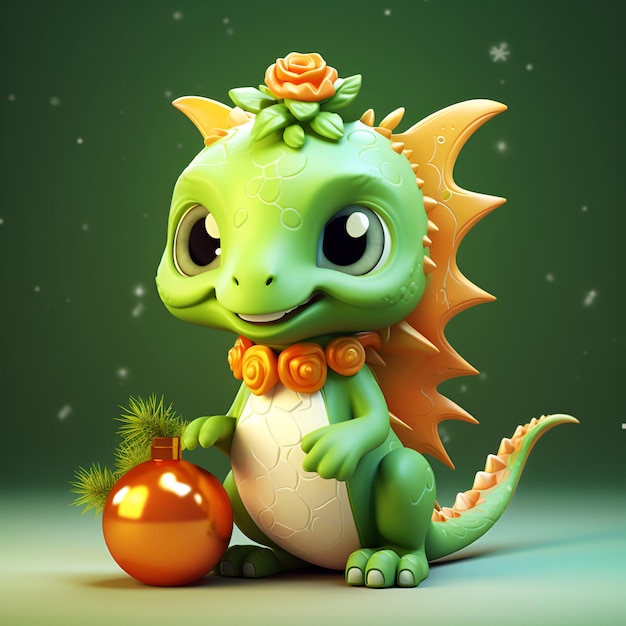 Illustration AI generation Green cute dragon 3D