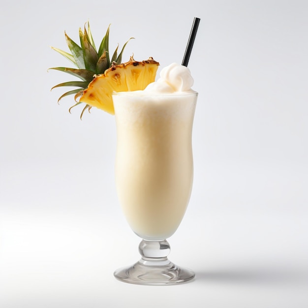 Illustration AI generation Pina colada in a glass on a white background