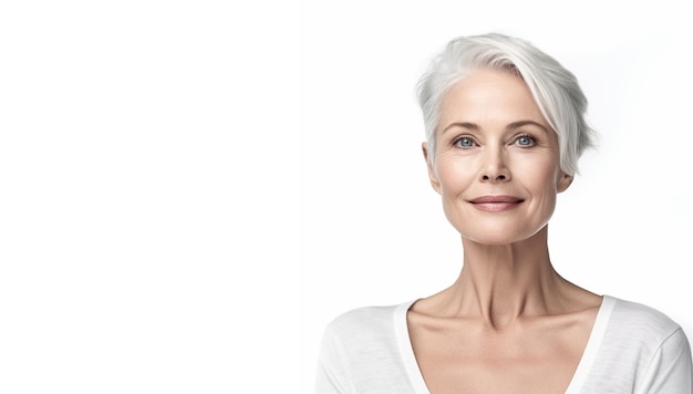 Illustration AI generation Senior beautiful blond woman with perfect skin Cosmetology