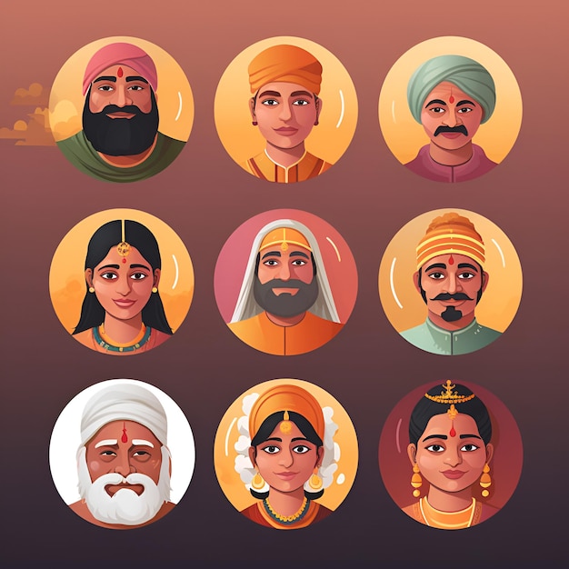 Photo illustration ai generation a set of indian human icons male and female indian characters