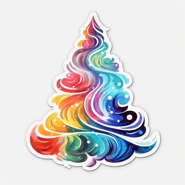 Illustration AI generation Sticker Christmas tree Abstract colorful icon on a white background