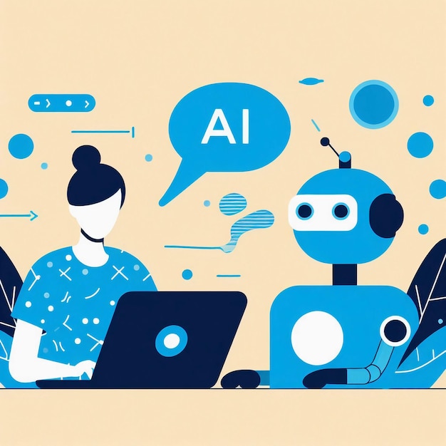 Illustration of AI Technology and Human Interaction