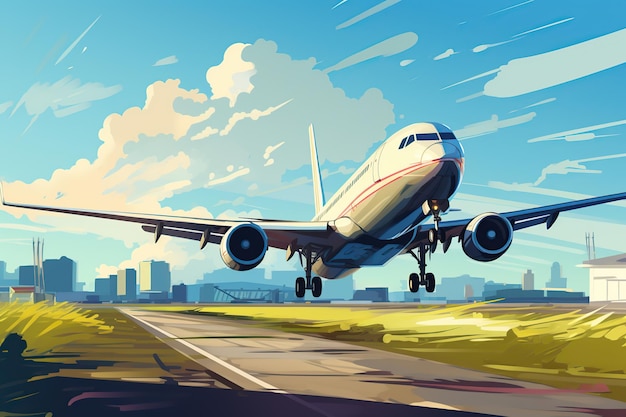 Illustration of airplane taking off from the airport