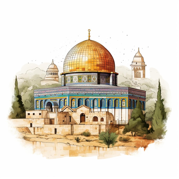 Illustration of the AlAqsa mosque on a white background