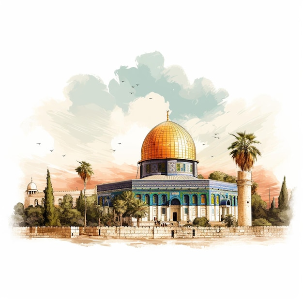 Illustration of the AlAqsa mosque on a white background