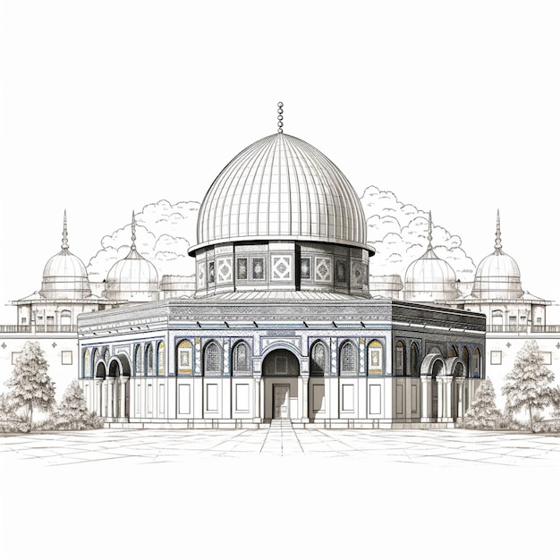 Foto illustrazione della moschea di al-aqsa su uno sfondo bianco