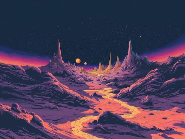 The illustration of an alien landscape AI generative