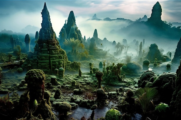 Illustration of alien world civilization