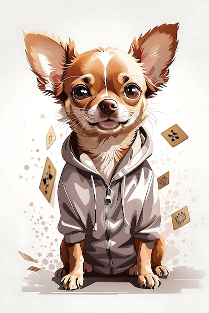 illustration of All Brown chihuahua looking adorable playing by Generate AI