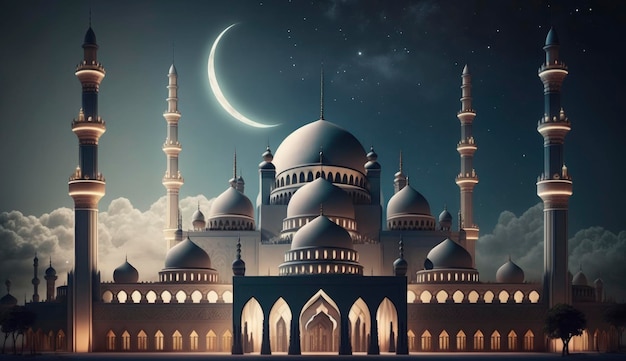 Illustration of amazing architecture design of muslim mosque ramadan kareem islamic architecture background ramadan kareem Islamic Mosque Ramdan ramzan eid culture arab Generate Ai