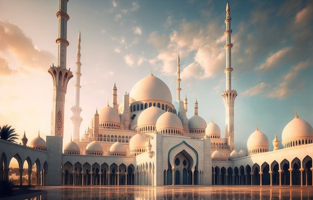 Illustration of amazing architecture design of muslim mosque ramadan kareem islamic architecture background ramadan kareem Islamic Mosque Ramdan ramzan eid culture arab Generate Ai