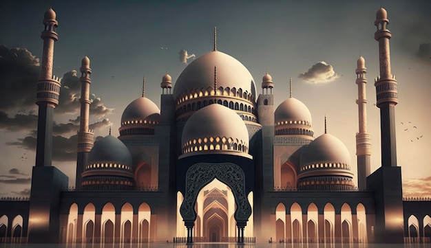 Illustration of amazing architecture design of muslim mosque ramadan kareem islamic architecture background ramadan kareem Islamic Mosque Ramdan ramzan eid culture arab Generate Ai