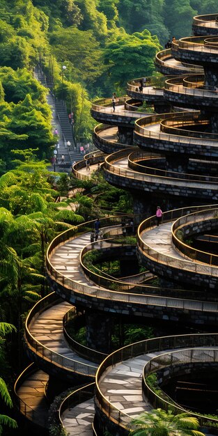 Foto illustrazione di un fantastico villaggio ecologico con edifici di forma organica