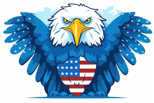 Photo illustration of an american bald eagle with usa flag in the background ai generative