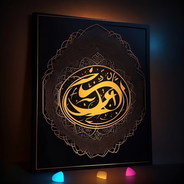 Illustration of Ancient Arabic ornate calligraphy on black background