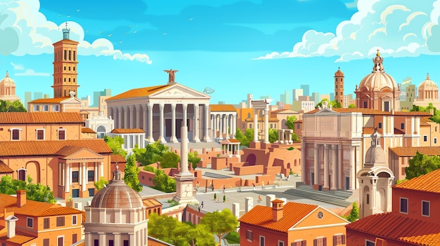 Foto un'illustrazione di un'antica città romana la città è piena di edifici impressionanti tra cui templi teatri e bagni