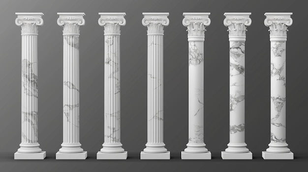 Photo an illustration of ancient roman and greek architecture design elements including a classical colonnade isolating antique marble pillars on a transparent background