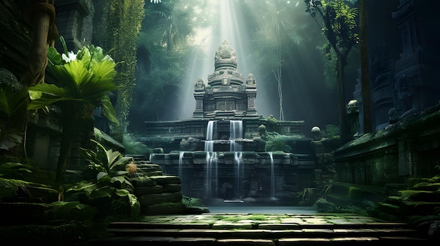 Illustration of ancient temple in the forest Generative AI