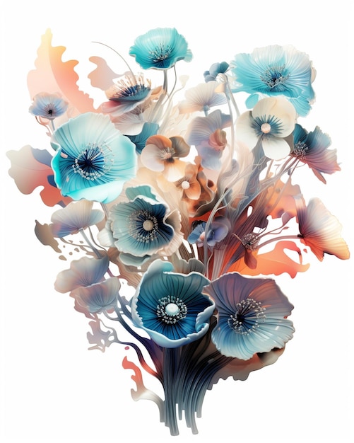 AI가 생성한 수채화 텍스처가 있는 아네모네 꽃 그림