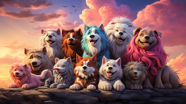 illustration of animals on rainbow background