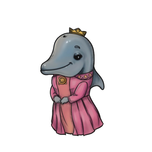 Photo illustration of animated medieval princess dolphin
