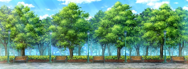 Illustration anime of daytime park.