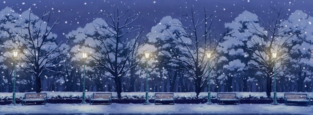 写真 夜の公園のイラストアニメ。