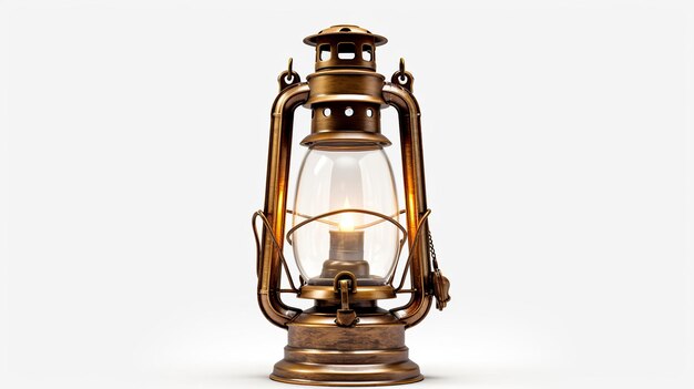 Photo illustration of antique brass ship lantern against transparent