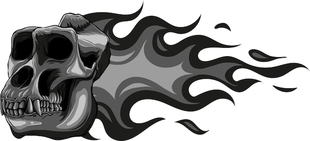 illustration of ape skull with flames