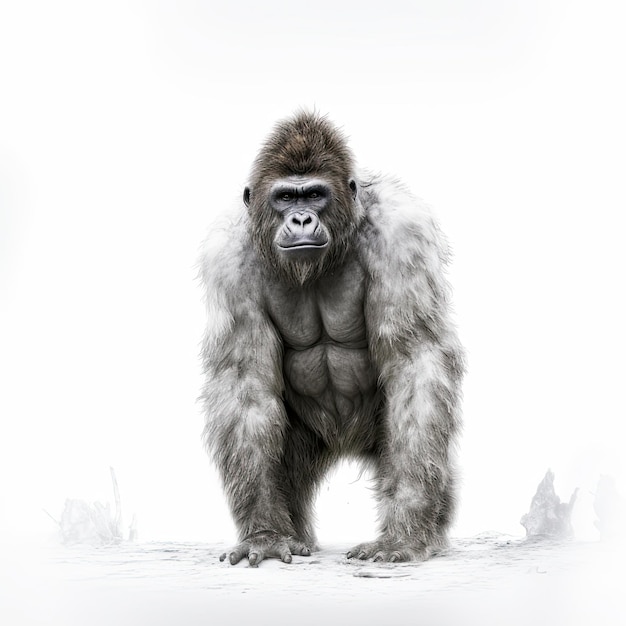 Illustration of an ape standing in front of a white background Generative AI