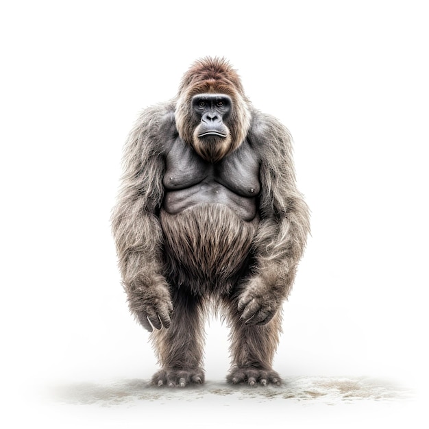 Illustration of an ape standing in front of a white background Generative AI