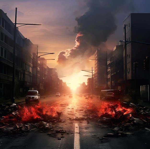 Illustration of apocalyptic with sunset