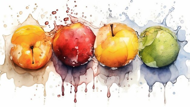 Illustration of apples arranged in a row Watercolor style