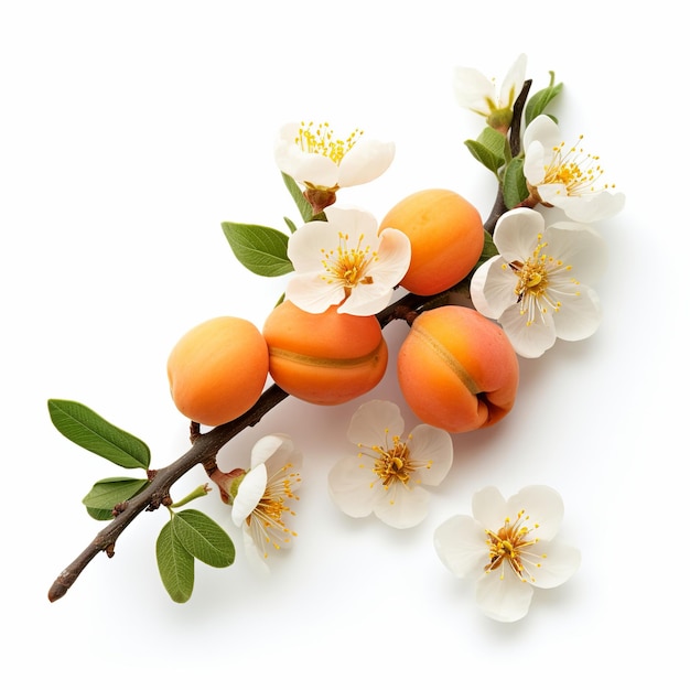 illustration of apricot with native plant on white background